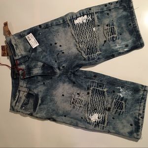 Diamond stash denim Moto Shorts